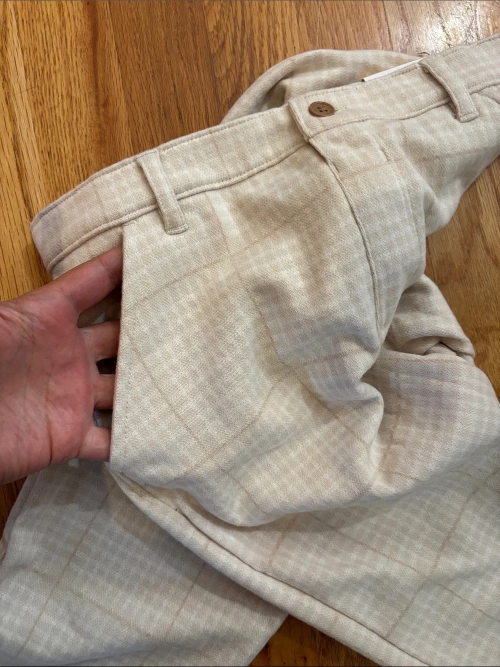 Kids Cream Plaid Pull-On Casual Trousers